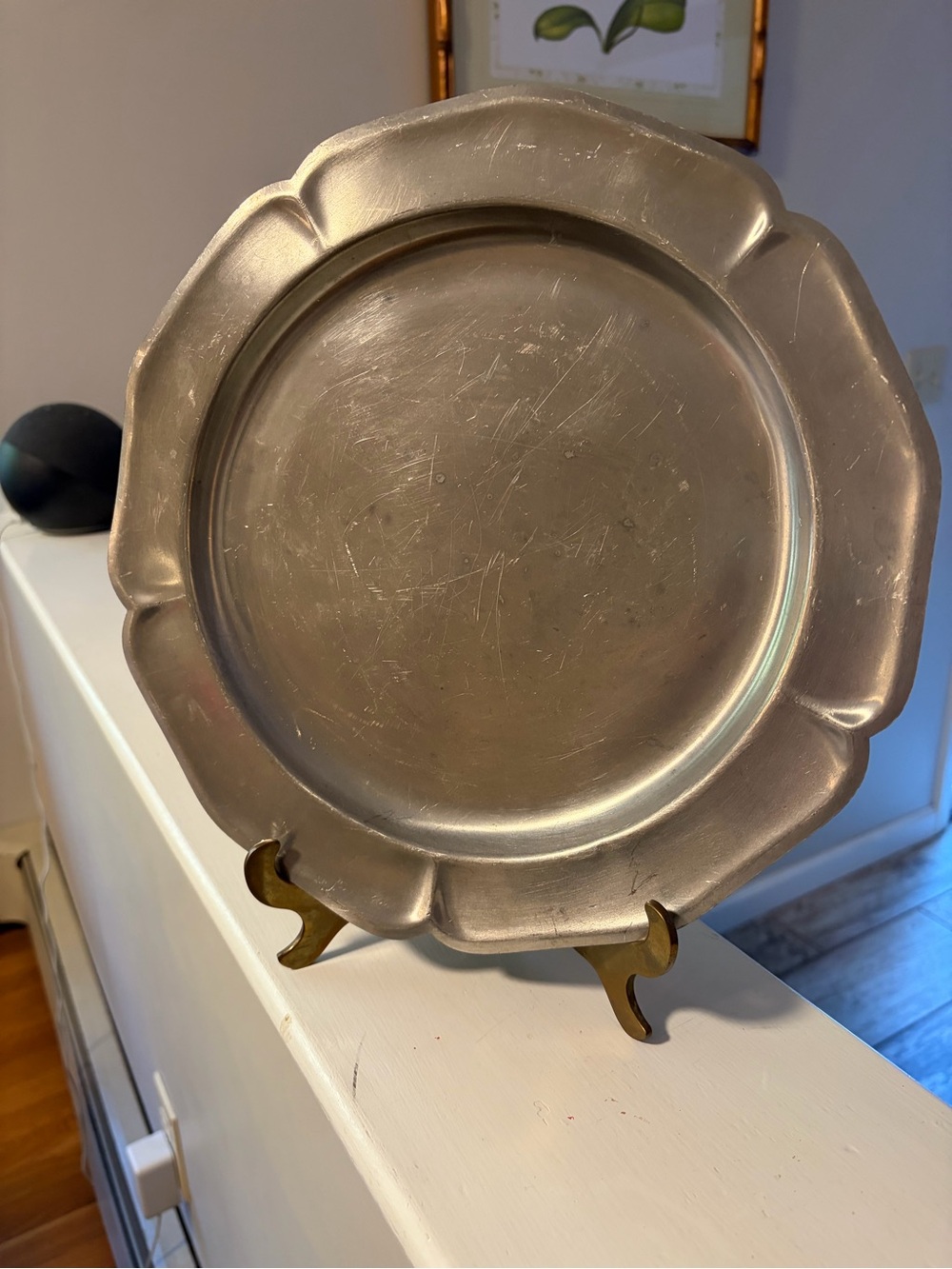 Vintage International Pewter Scalloped Serving Plate Tray 12”  Round Made in USA